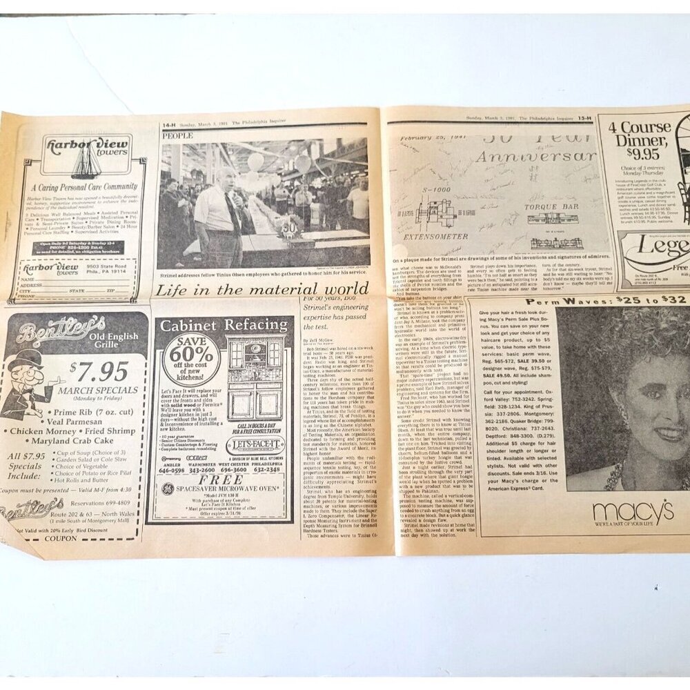 March 3, 1991 Philadelphia Inquirer Newspaper Article Bob Strimel Tinnius Olsen